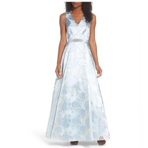 Carmen Marc Valvo Light Blue Floral Maxi Dress